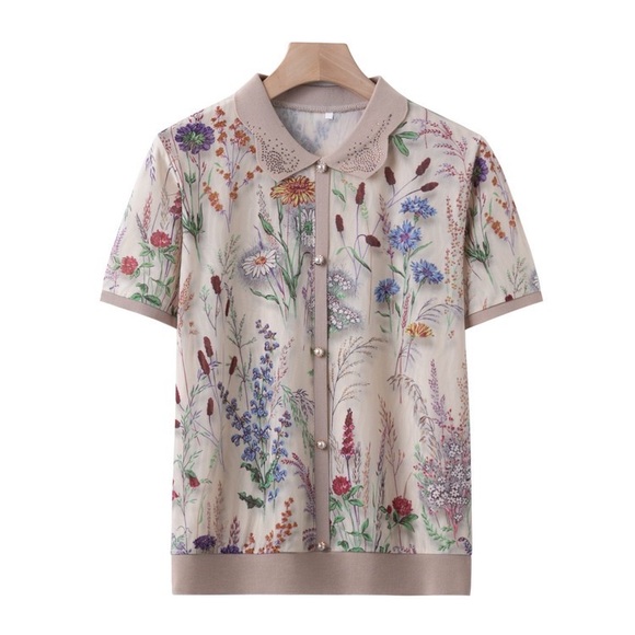 Floral Print Men's Shirt - Cream - Picture 1 of 3